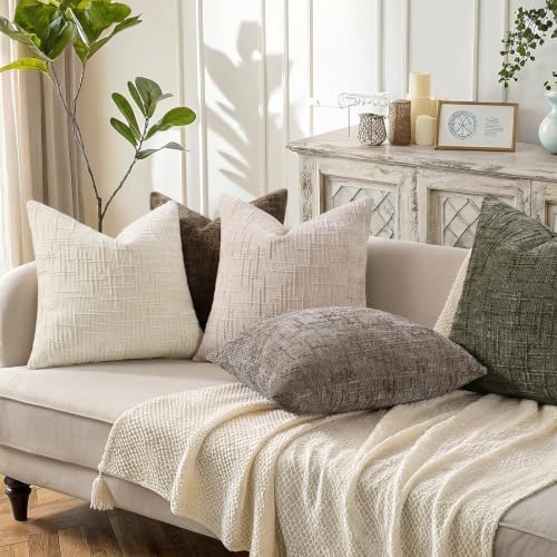 decorUhome Textured Chenille Throw Pillow Covers 20x20 Set of 2 Ivory - Image 6