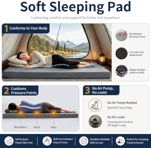 CYMULA Memory Foam Camping Mattress Pad, Sleeping Pad - Image 2