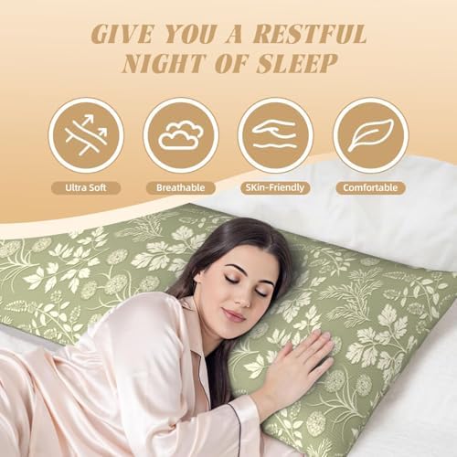 Green Leaf Plant Body Pillowcase, Long Pillow Cover 20"x54" Soft - Image 4