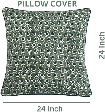 Ridhi Block Print Basil Green Pillow Cover 24" x 24" Decorative Couch Pillows - Image 4