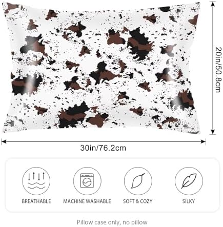 Silk Satin Pillowcase for Hair and Skin, Cow Print Throw Pillow Cover Queen - Image 2