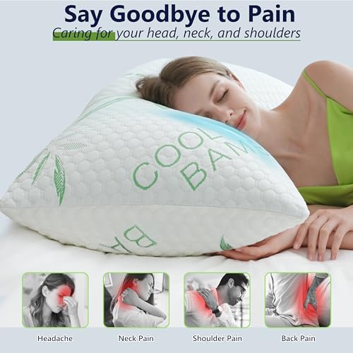 Shredded Memory Foam Pillows, Cooling Pillows Queen Size Set of 2 Adjustable - Image 6