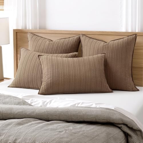 Waffle Pillow Shams Standard Size 20x26 Brown 2 Pack No Insert - Image 2
