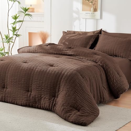 HYMOKEGE Dark Brown King Size Comforter Set Seersucker 7 Pieces, All Season - Image 7