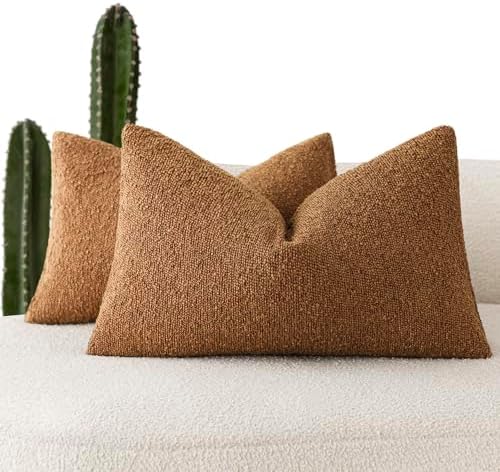 Foindtower Cozy Textured Boucle Lumbar Throw Pillow Cover 12x20 Hazel Brown by Foindtower