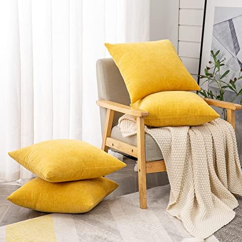 GAWAMAY Yellow Chenille Throw Pillow Covers 18x18 Set of 4 - Image 4