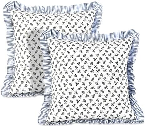 Ridhi Baby Blossoms Block Print Ruffle Pillow Covers 24x24 Inch Set of 2 by Ridhi