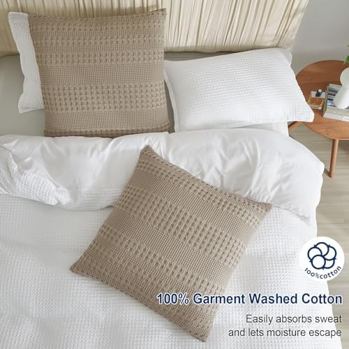 PHF 100% Cotton Waffle Weave Euro Sham Covers, 2 Pack 26" x 26" Bed Pillow - Image 3