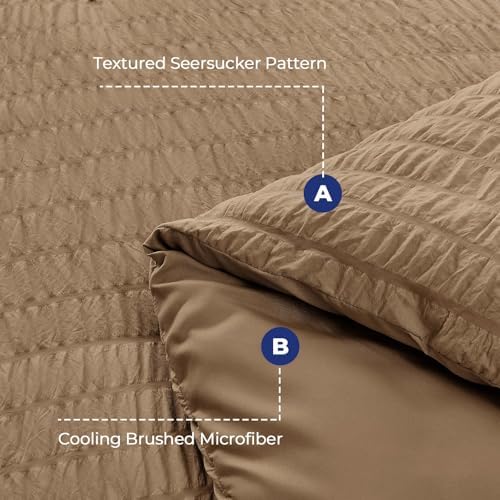 HYMOKEGE Brown California King Comforter Set Seersucker 7 Pieces, All Season - Image 4