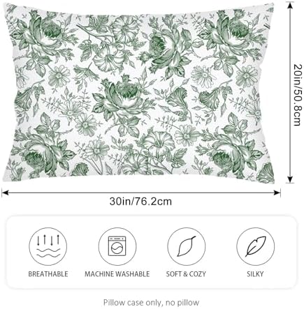 Green and White Porcelain Floral Throw Pillow Cases Queen Size Set of 2 - Image 2