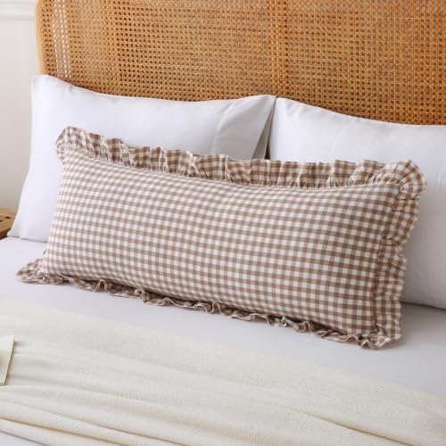Lumbar Pillow Cover, Warm Taupe Gingham, 36x14 Inch, 1 Pack - Image 2