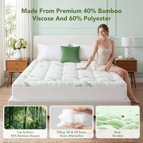 King Size Mattress Topper Viscose Made from Bamboo, Extra Thick Quilted Pillow - Image 4