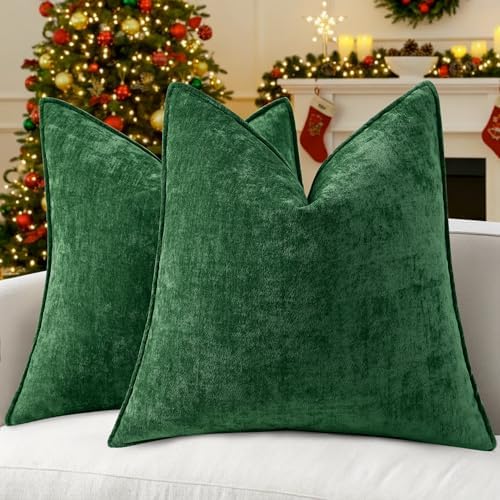 decorUhome Chenille Green Velvet Throw Pillow Covers 26x26 Set of 2 by decorUhome