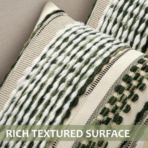 ANRODUO Boho Decorative Pillow Covers Plush Olive Green 20x20 Pack of 2 - Image 4