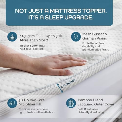 Olive + Crate Bamboo Mattress Topper, Queen Size Pillow Top Pad - Image 4