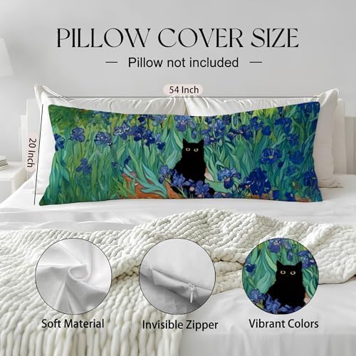 William Morris Floral Black Cat 20x54 Body Pillow Cover, Cat Lovers Mom Grandma - Image 2