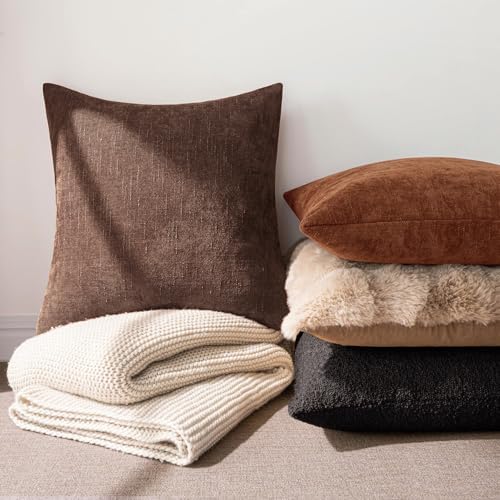 MIULEE Textured Chenille Throw Pillow Covers 22x22 Inch Red Brown - Image 2