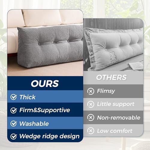 IASEAHK Headboard Pillow Queen, Wedge Pillow Headboard, Dark Grey - Image 4