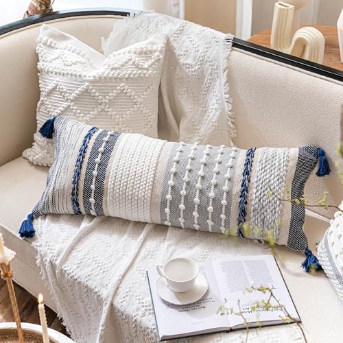 BlissBlush Navy Dark Blue Boho Decorative Lumbar Pillow Cover 14x36, Long Body - Image 4