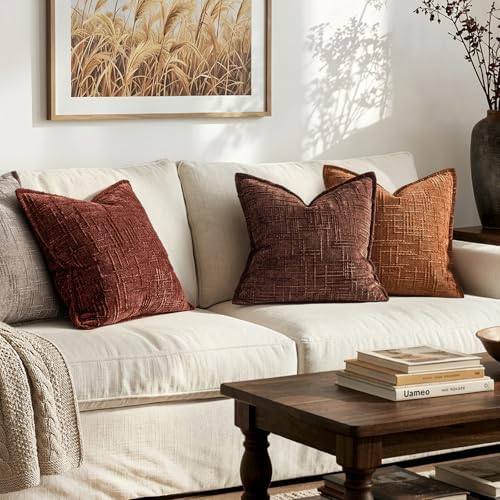MIULEE Slubby Textured Decorative Fall Throw Pillow Covers Brown 18x18 - Image 7