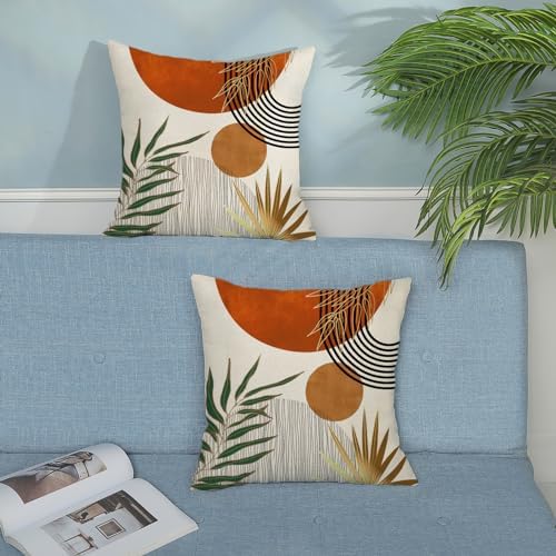 Boho Pillow Covers 18x18 Set of 2 Green Gold Orange Throw Pillows Tropical - Image 3