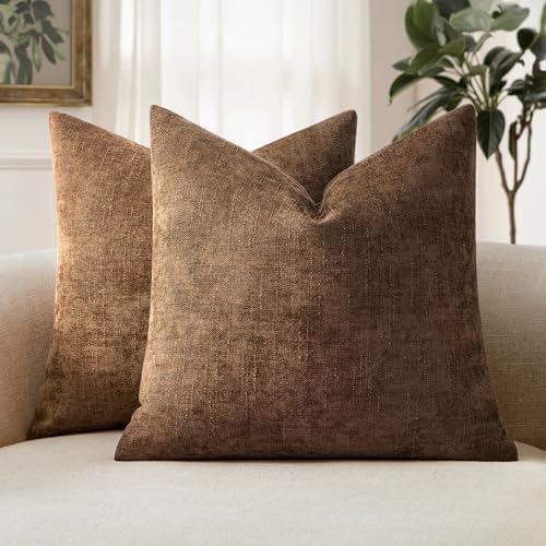 MIULEE Textured Chenille Throw Pillow Covers 22x22 Inch Honey Brown by MIULEE
