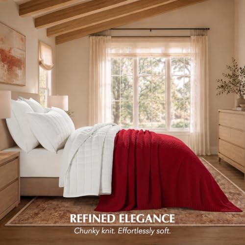 EVERGRACEHOME Chunky Chenille Knit Throw Blanket, 90 x 90, Classic Red - Image 4