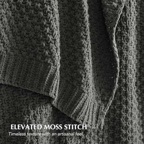 EVERGRACEHOME Chunky Chenille Knit Throw Blanket, 60 x 80, Charcoal Gray - Image 3