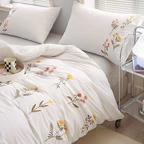 White Flower Pillowcases, Embroidery Flower Pillow Cases Set of 2, 100% Washed - Image 3