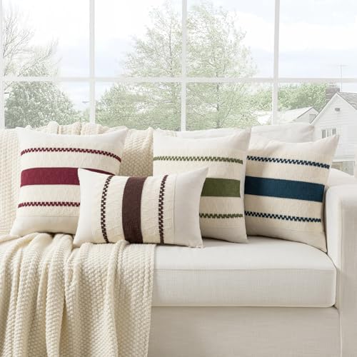 Fancy Homi Set of 1 Burgundy Boho Decorative Throw Pillow Covers 18x18 Inch - Image 6