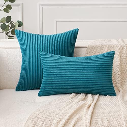 MIULEE Decorative Corduroy Throw Pillow Covers Set of 2 20x20 Teal - Image 4