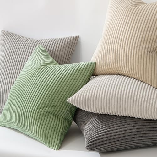 MIULEE Decorative Corduroy Throw Pillow Covers Set of 2 16x16 Sage Green - Image 4