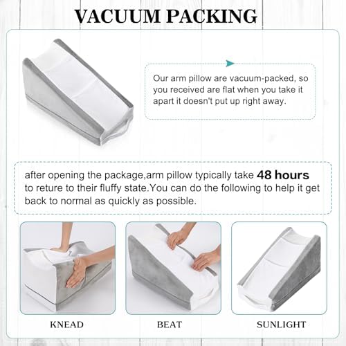 Buryeah White and Light Grey Arm Elevation Pillow 2 Pocket, Plush Material - Image 2