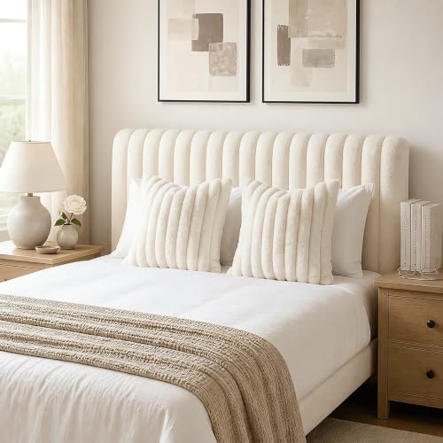 decorUhome Fall Faux Fur Throw Pillow Covers 20x20 Set of 2 Cream White - Image 6