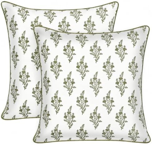 Ridhi Block Print Natural Spring Cotton Pillow Cover 18" x 18" Set of 2 by Ridhi