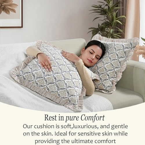 CPC Sandstone Regal Hand Block Print 100% Cotton Ruffle Throw Pillow Cover - Image 6