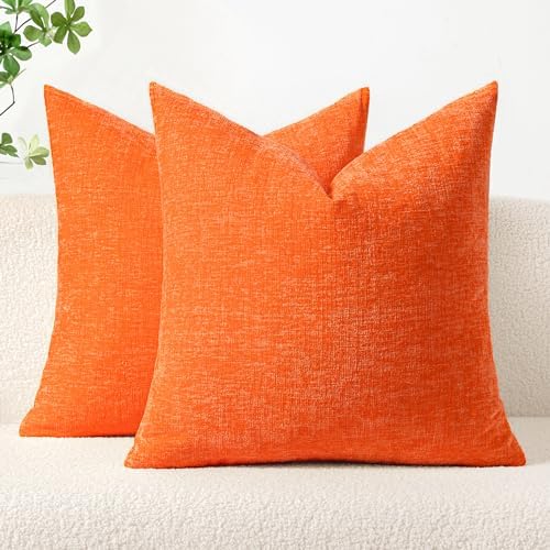 MIULEE Chenille Fall Throw Pillow Covers Bright Orange 18x18 Pack of 2 by MIULEE