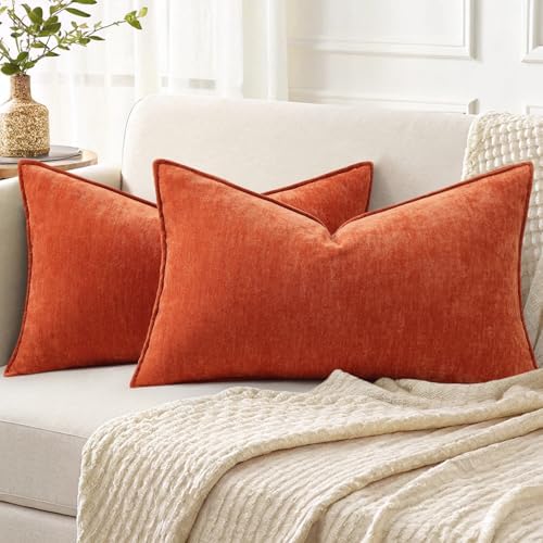 decorUhome Chenille Rust Velvet Throw Pillow Covers 12x20 Set of 2 by decorUhome