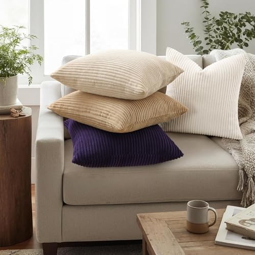 Mecatny Corduroy Decorative Throw Pillow Covers 18x18 Set of 2 Dusty Purple - Image 2