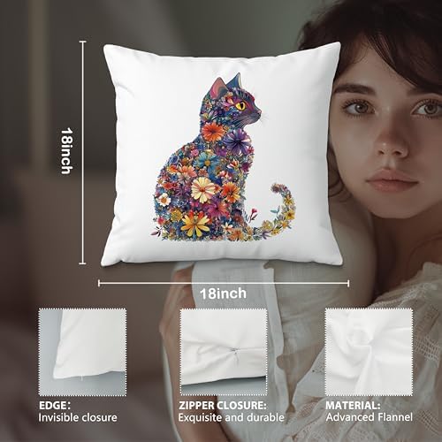 Colorful Floral Cat Pillow Covers 18x18, Gifts - Image 6