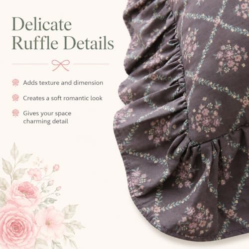 Floral Throw Pillow Covers 20x20, Dusty Mauve, Ruffle Trim, 2 Pack - Image 5
