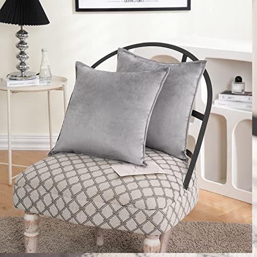 JIAHANNHA Velvet Grey Throw Pillow Covers 24”x24”Pack of 2 Soft Decorative - Image 4