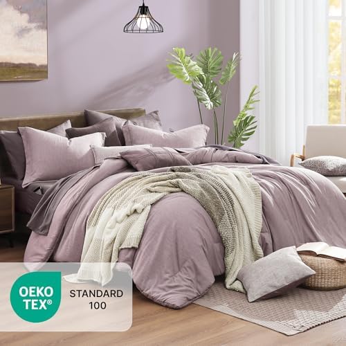 Monbix King Size Comforter Set 7 Pieces Lilac Cationic Dyeing Bed in a Bag - Image 4