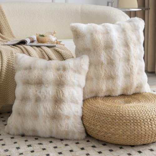 MADIZZ Pack of 2 Thick Plush Faux Wool Throw Pillow Covers Soft Boho Throw - Image 2