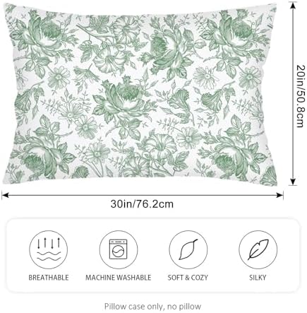 Sage Green and White Porcelain Floral Throw Pillow Cases Queen Size Set of 2 - Image 2