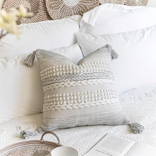 BlissBlush Gray Decorative Throw Pillow Cover 22X22, Boho Accent Pillow - Image 3