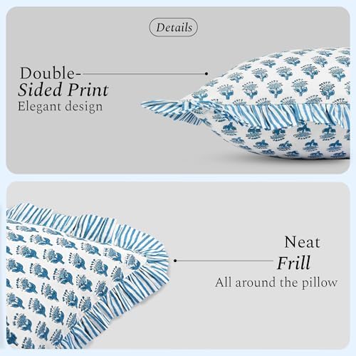 CPC Block Print Ruffle Throw Pillow Cover Apatite Blue 18"x18" - Image 2