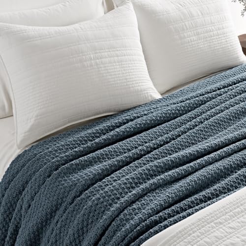 EVERGRACEHOME Chunky Chenille Knit Throw Blanket, Stormy Blue - Image 6