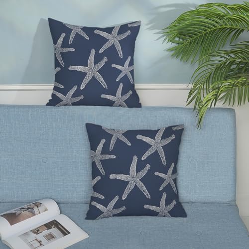 Navy Blue Starfish Pillow Covers 18x18 Inch Set of 2 Coastal Throw Pillows - Image 3