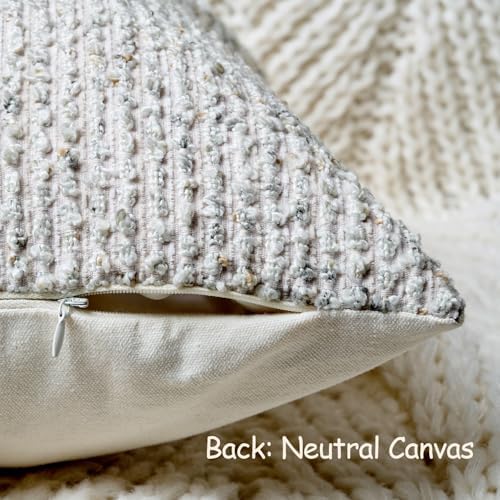 DEZENE 22x22 Cream Grey Throw Pillow Cover Textured Boucle Striped Chic Morden - Image 3